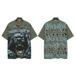 Godspeed Vicious Dog Print Gothic Style Army Green T-shirt