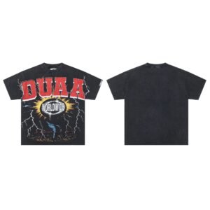 DUAA Lightning American Street Style Distressed Black T-shirt
