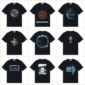 Stone Island Compass Print Street Style Black T-Shirt