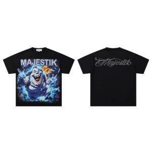 MAJESTIK Ghost Print Street Style Black T-Shirt