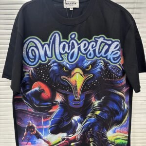 MAJESTIK Rugby Print Street Style Black T-shirt