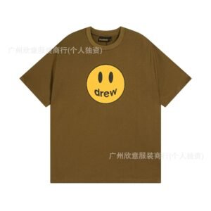 Drew Smiley Face Street Style Brown Short Sleeve T-shirt