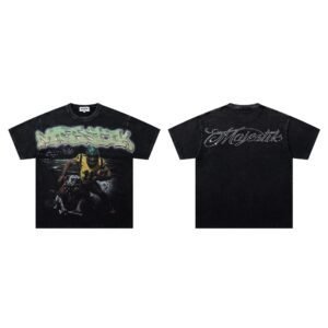 MAJESTIK Rugby Street Style Distressed Black T-Shirt