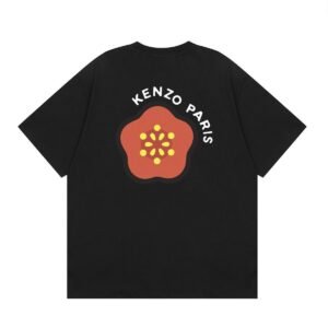 KENZO Begonia Print Trendy Style Black T-Shirt