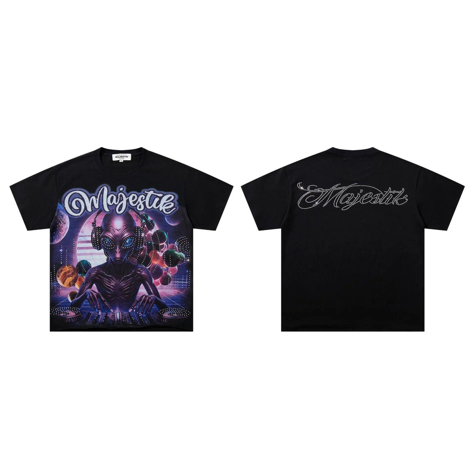 MAJESTIK Alien Print Street Style Black T-Shirt