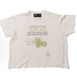 Paly Hollywood Celery Juice Print Vintage Style White T-Shirt