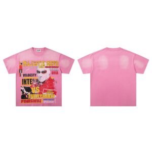 MAJESTIK Motorcycle Racing Vintage Print Pink T-Shirt