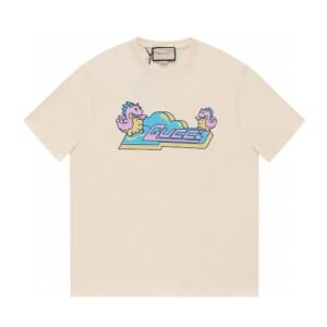 Gucci Year of the Dragon Collection Cartoon Style Off-white Short Sleeve T-shirt