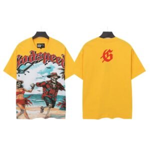 Godspeed Skull Print American Street Style Yellow T-Shirt