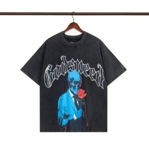 Godspeed Skull Print Vintage Black T-Shirt