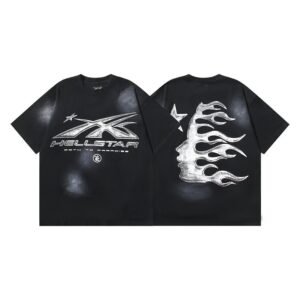 Hellstar Distressed Flame Street Style Black T-Shirt