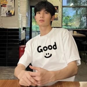 DREW Smiley Casual Style White Short-sleeve T-shirt