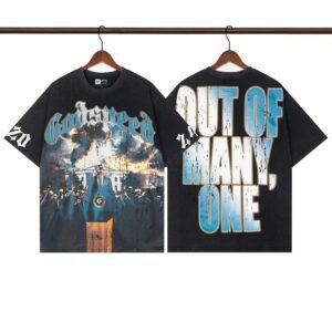 Godspeed Print American Retro Black T-shirt