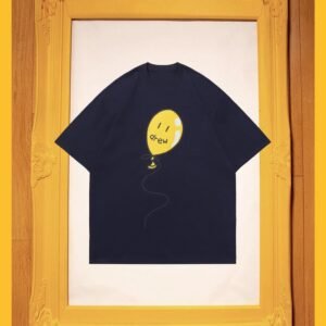 DREW Balloon Smiley Street Style Navy Blue Short Sleeve T-Shirt