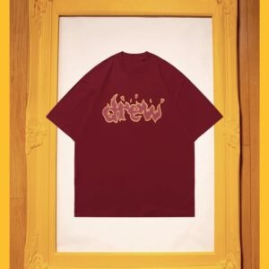 DREW Flame Heart Street Style Burgundy Short Sleeve T-Shirt