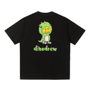 DREW Dinosaur Series Cartoon Trendy Style Black T-shirt