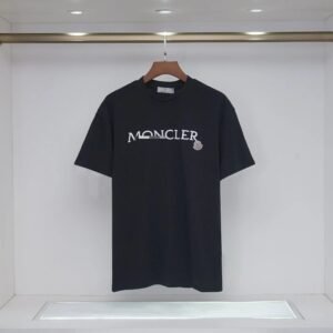 Moncler Embroidered Casual-Style Black T-Shirt