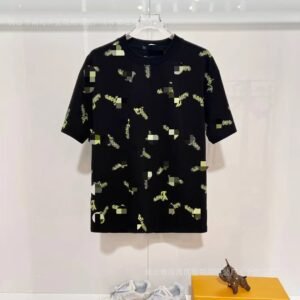 Louis Vuitton Trendy All-over Printed Black Short-sleeve T-shirt