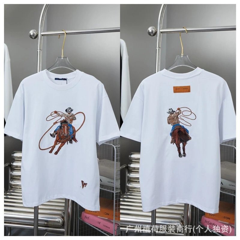 Louis Vuitton Vintage Denim-Embroidered White T-shirt