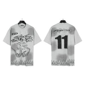 Hellstar No.11 Flame Street Style Gray T-Shirt