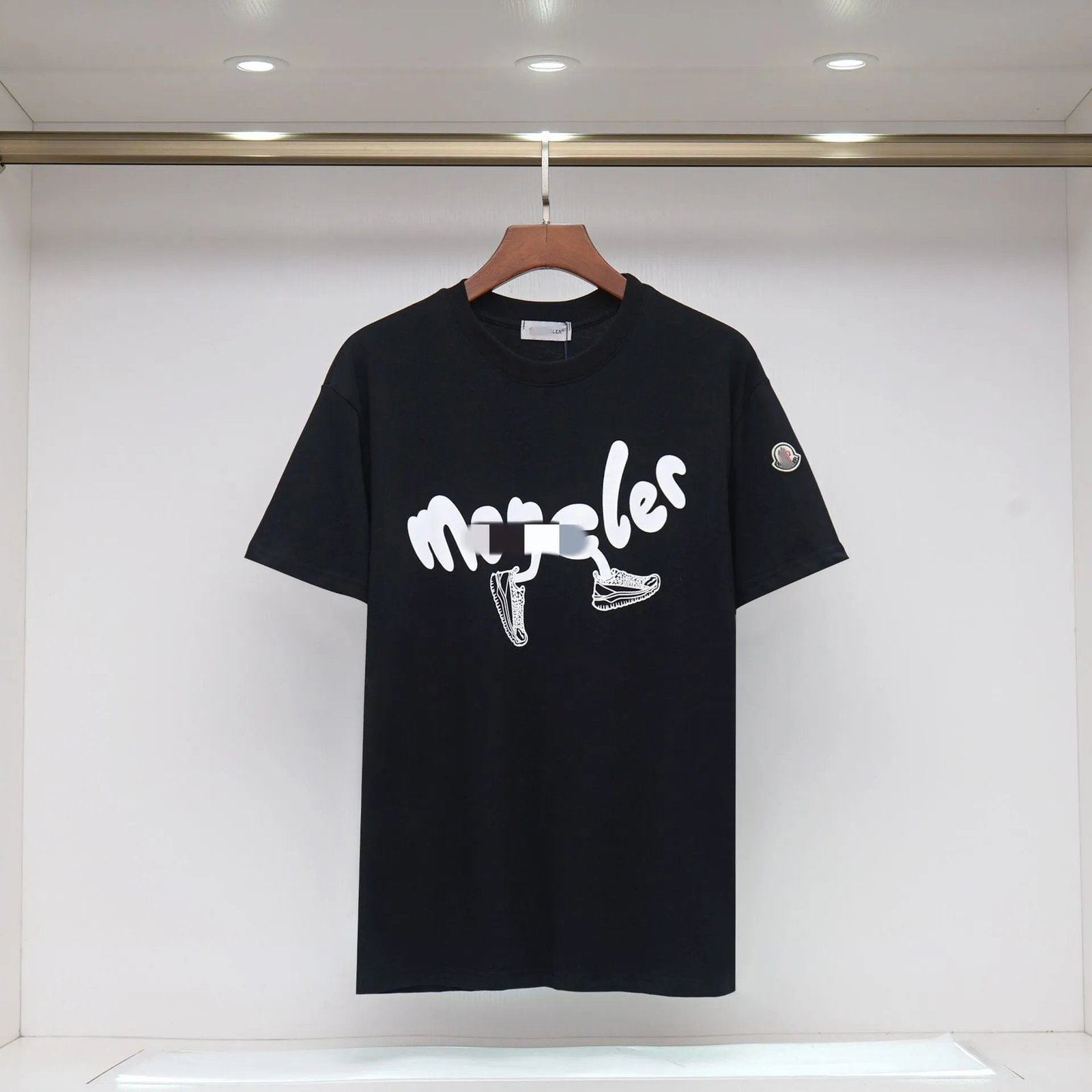 Moncler Casual Printed Black Short Sleeve T-Shirt