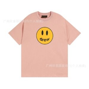 Drew Smiley Print Street Style Pink T-Shirt