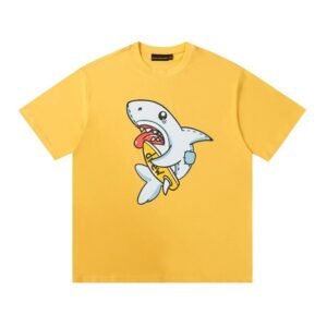 DREW Shark Print Street Style Yellow T-shirt