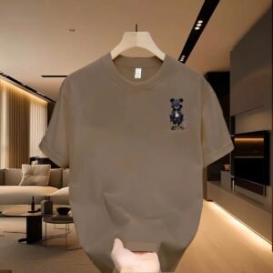 Streetwear Dark Bear Street Style Khaki Short-sleeve T-shirt