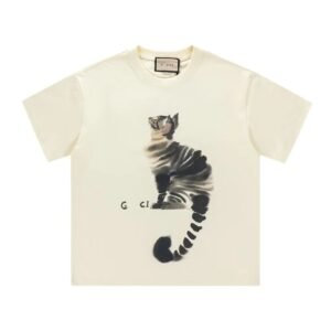 Gucci Cat Print Casual Off-White Short-Sleeve T-Shirt