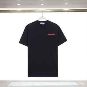 Prada Red Tab Minimalist Style Black Short-sleeve T-shirt