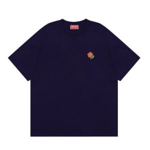 KENZO Minimalist Crabapple Flower Navy Blue Short Sleeve T-Shirt