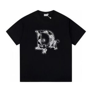 Dior Large D Print Trendy Style Black T-Shirt
