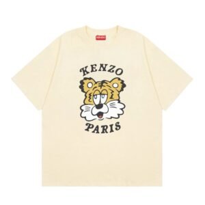KENZO Tiger Head Print Trendy Style Beige T-shirt
