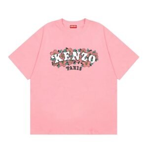 KENZO Trendy Pink Floral Print Short Sleeve T-shirt
