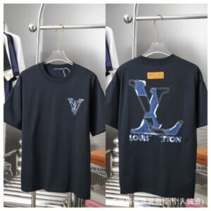 Louis Vuitton Applique Embroidered Trendy Black T-Shirt