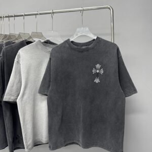 Chrome Hearts Hot-Fix Rhinestone Cross High-Street Charcoal Grey Short-Sleeved T-Shirt