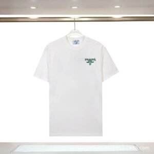Prada Embroidered Minimalist Style White Short-sleeve T-shirt
