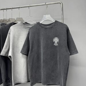 Chrome Hearts Cross Vintage Distressed Charcoal Grey T-Shirt