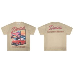 DUAA American Retro Sports Car Print Khaki T-shirt