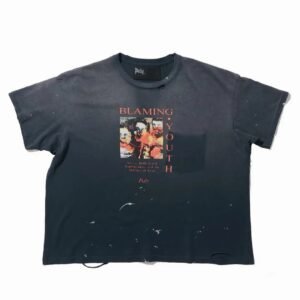Paly Hollywood Distressed Print Vintage Charcoal Black T-Shirt