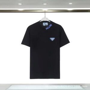 Prada Triangle Logo Streetwear Style Black T-shirt
