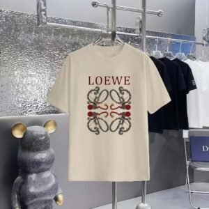 LOEWE Vintage Style Dragon Print Beige Short-sleeve T-shirt