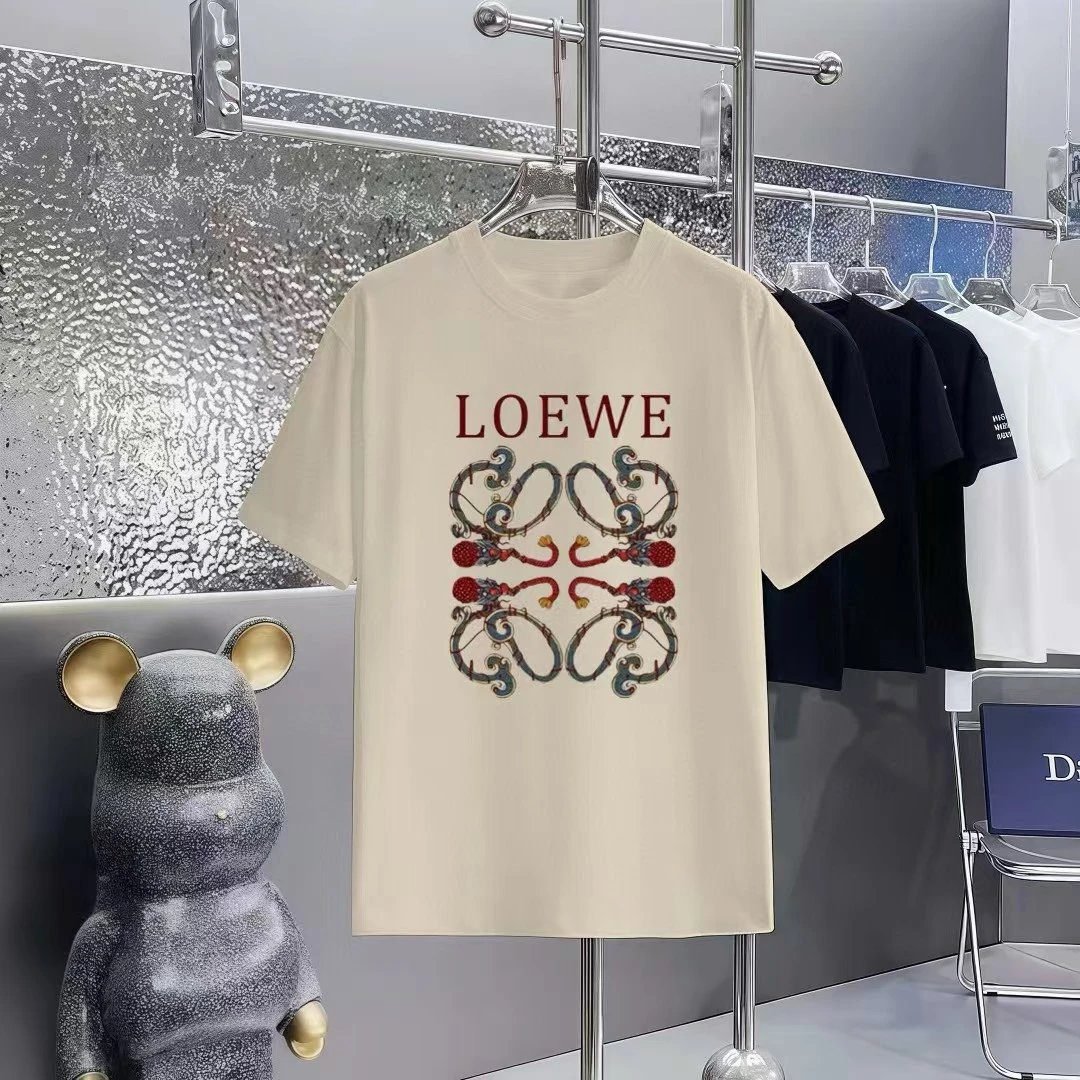 LOEWE Vintage Style Dragon Print Beige Short-sleeve T-shirt