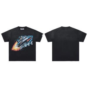 DUAA Rocket Print Vintage Style Black Short-sleeve T-shirt