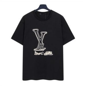 Louis Vuitton Trendy Embroidered Black Short-sleeve T-shirt