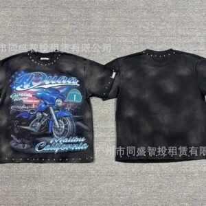 DUAA Motorcycle Print Vintage Style Black T-Shirt