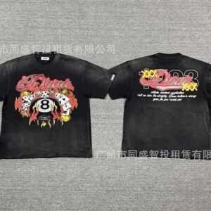 DUAA Black 8 Printed American Street Style Black T-Shirt