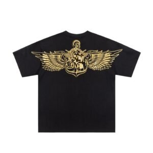 BOY Gold Foil Wings Street Style Black Short Sleeve T-shirt