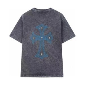 Chrome Hearts Blue Cross Vintage Charcoal Gray Short Sleeve T-shirt