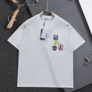 Dior Embroidered Badge Casual Style White Short-sleeve T-shirt